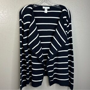 Christopher Banks Navy Blue & White Stripe Open Front Medium Cardigan Hip Length